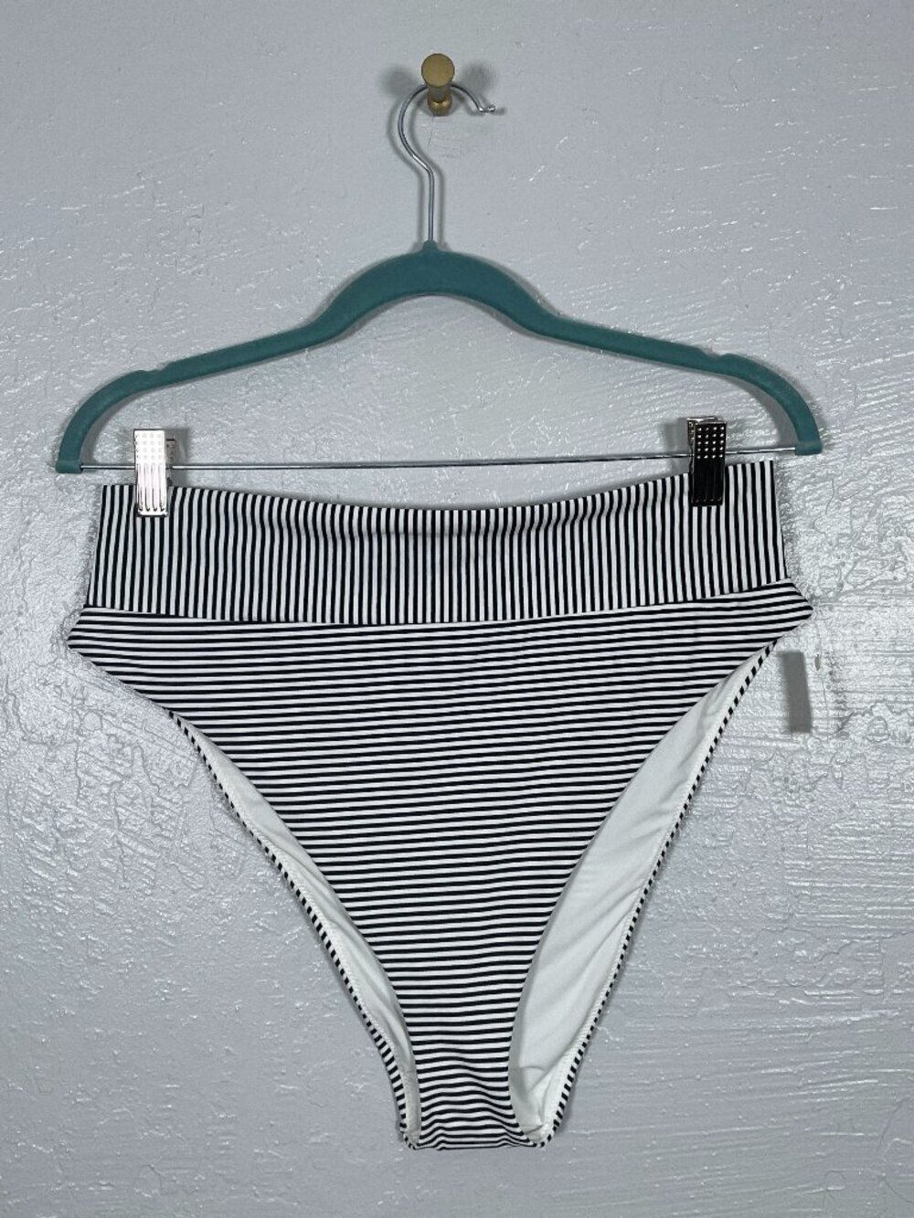 Aerie Women XL Black White Stripe High Cut Cheeky Bikini Bottoms Swim Summer